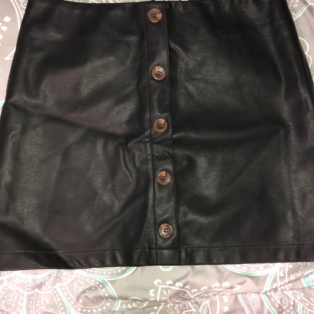 Black Leather Skirt with Buttons